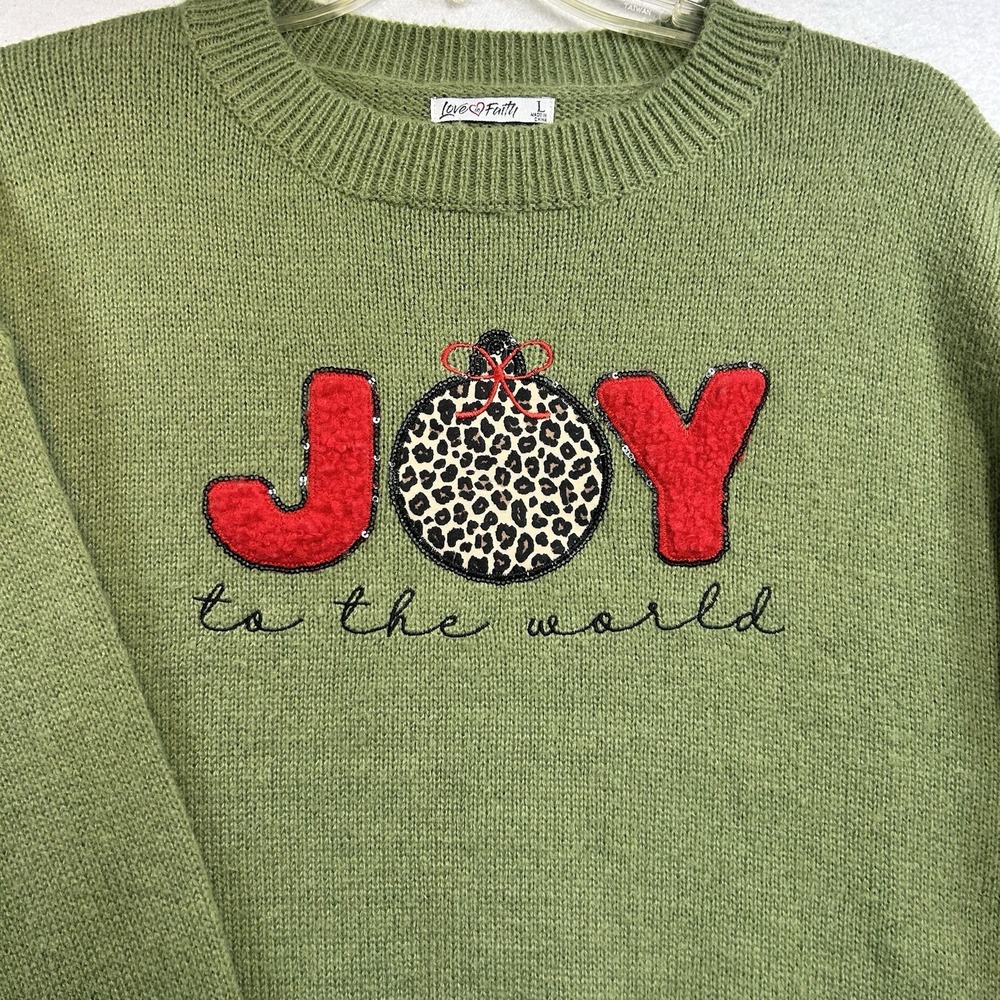 Joy To The World Christmas Sweater Size L Green Pullover